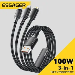 Essager 3 in 1 USB C Cable For iPhone 14 13 Charger Micro USB Type C Fast Charge For Samsung Xiaomi Huawei POCO Data Cord