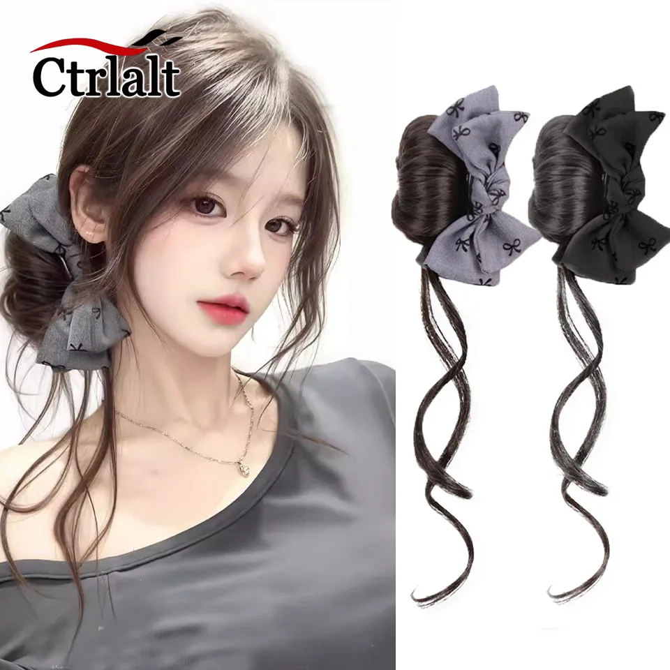 Coque de cabelo sintético com garra, acessórios para cabelo com laço, extensão de cabelo bagunçado, marrom, fofo, para mulheres, uso diário