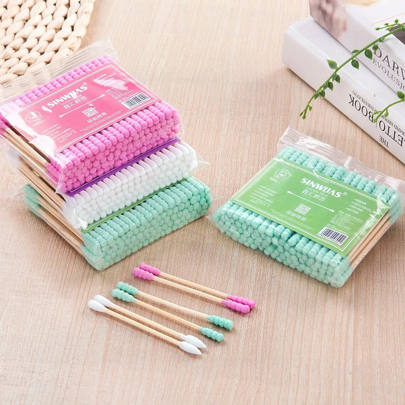 

100PCS/Pack Double Head Cotton Swab Women Makeup Cotton Medical Double-head Wood Sticks Ears Cleaning Health Care Tool