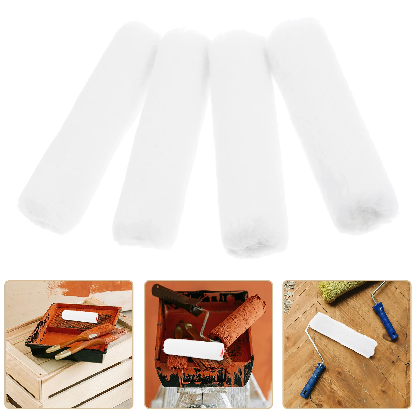 

4 pcs Wall Paint Roller Brush Cotton Thread Material Even Coverage Mini Foam Cover Refill House Rollers