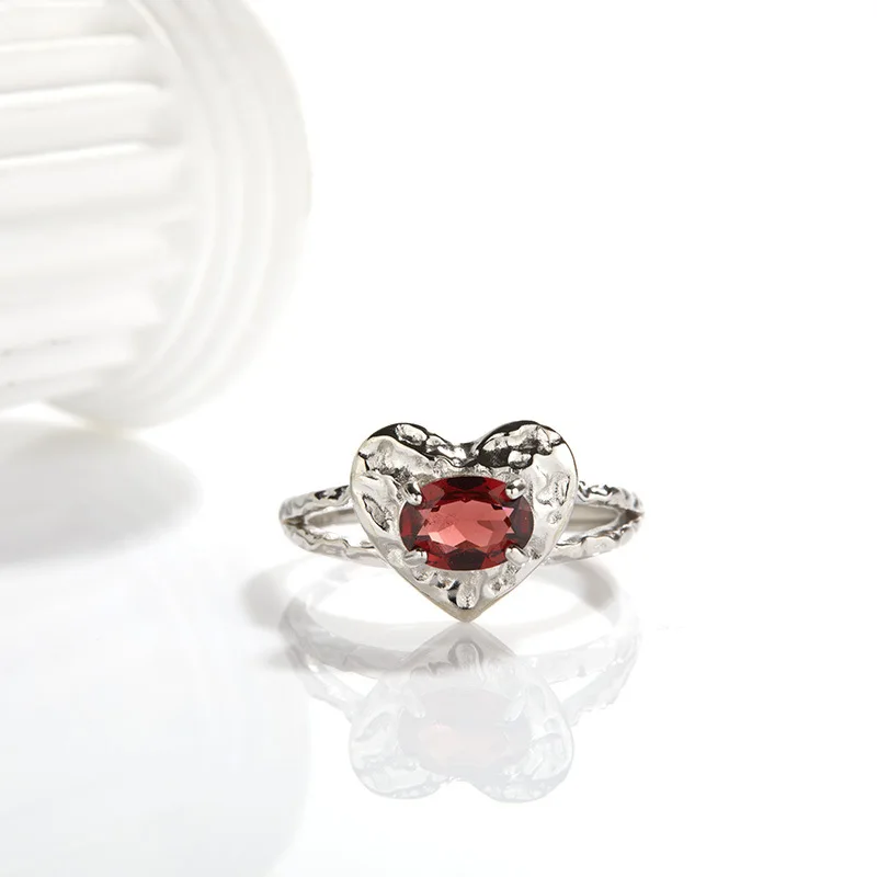 Bague En Argent Avec Topaze Rouge - Taille 51 - Occasion - Marque Générique