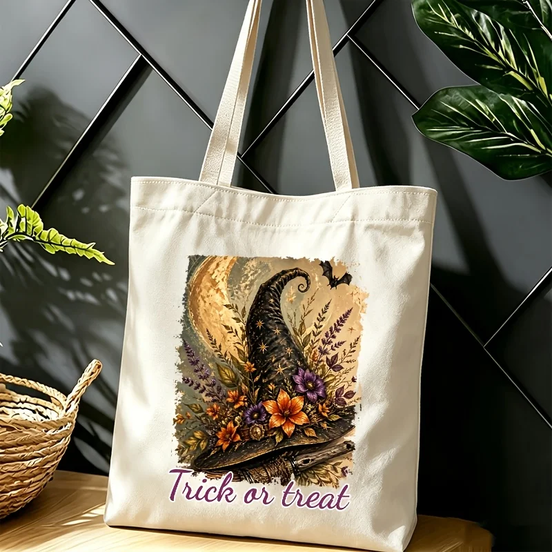 Custom Name Skull Rose Canvas Tote Bag Gothic Floral Pattern Women Reusable Shopping Bag Halloween Party Shoulder Handbag
