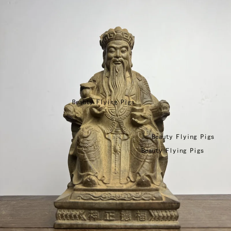 Agarwood Carving God of Wealth Solid Wood Ornament Land Public Home Worship Decorative Crafts