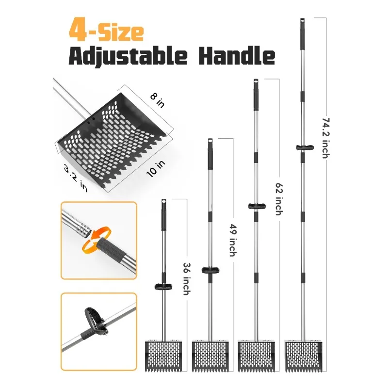 Extendable Sand Rake Poop Scooper Retractable Sifting Litter Scoop Lightweight Durable Chicken Coop Cleaning Tool Long Handle