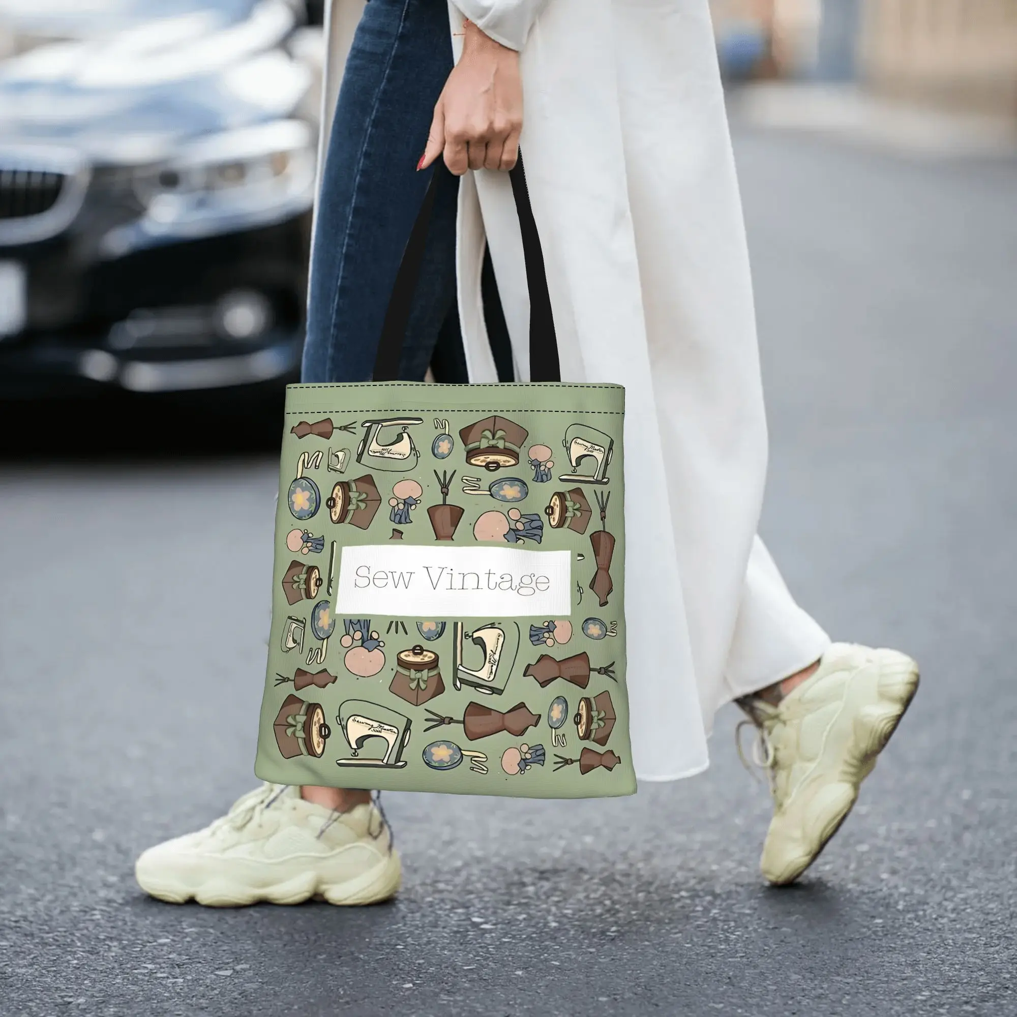 Reusable Trendy Sew 50S Notions Shopping Bag Women Tote Bag Portable  Shopper Bags