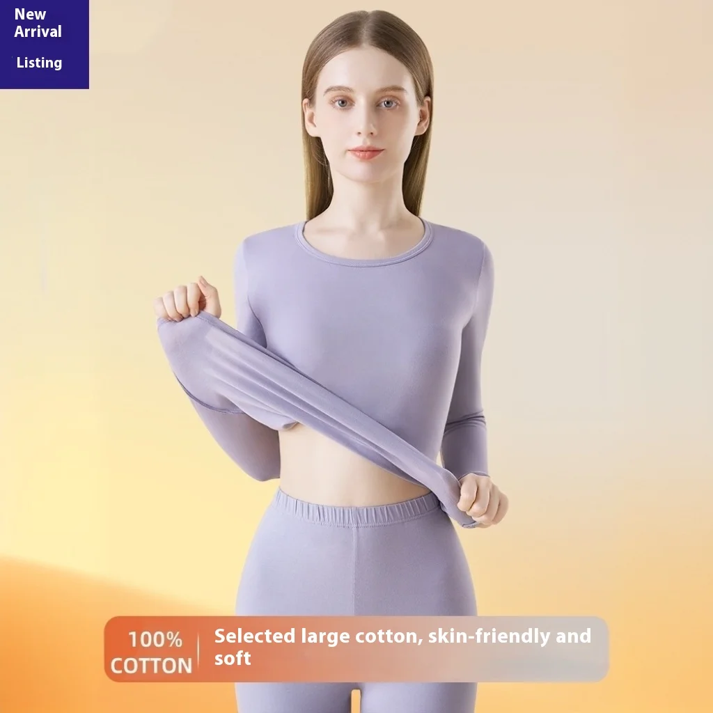 

Зимний комплект термобелья из цельного хлопка со средним вырезом, женский осенний комплект из 100% хлопка, комплект из хлопкового свитера