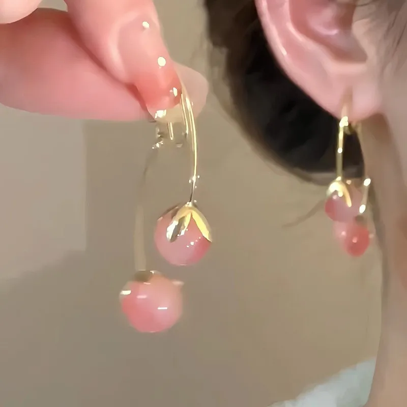 Korean Cute Pink Tomato Drop Earrings for Women Fashion Summer Elegant Fruits Vegetables Earring Jewelry Gift Accessories