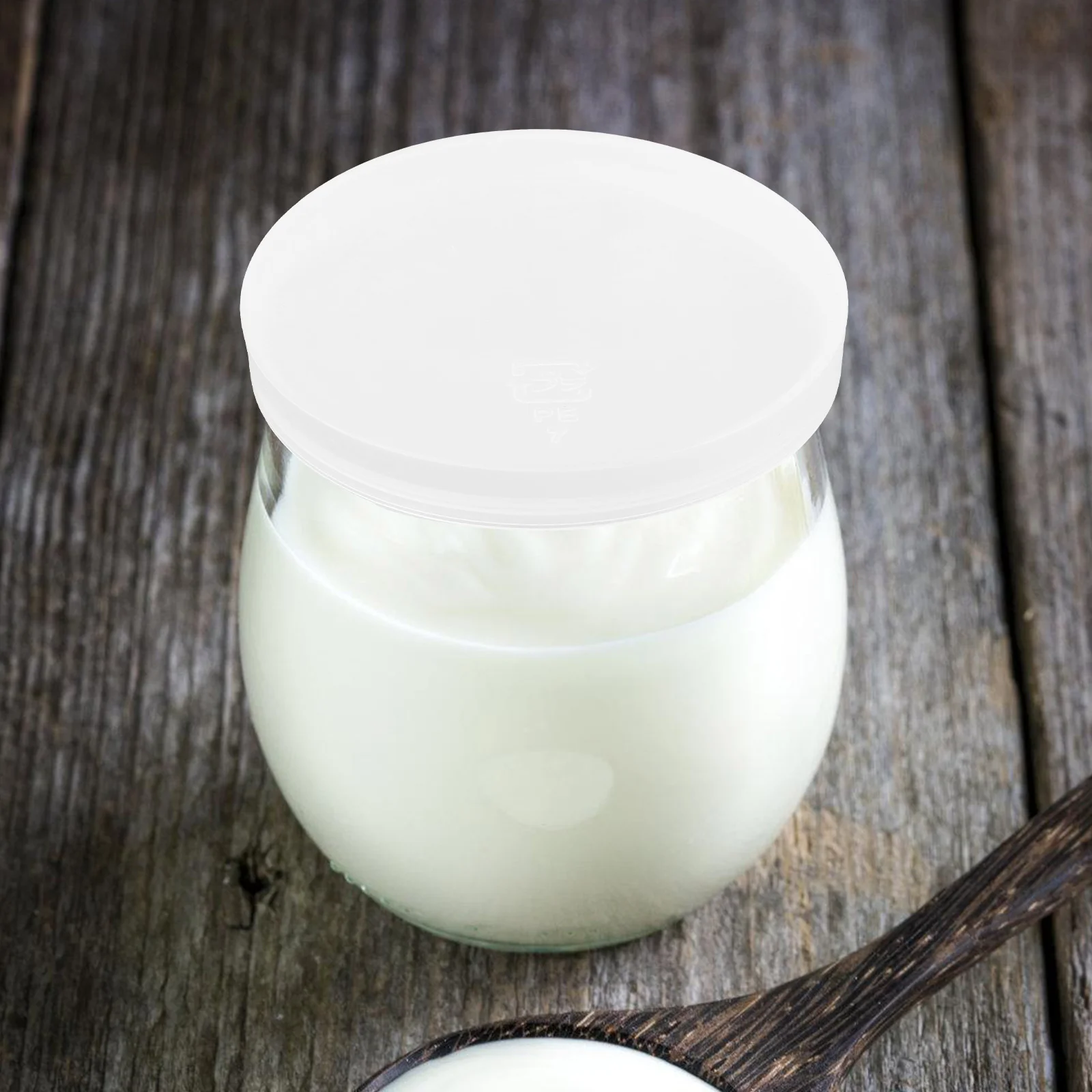 

50pcs Yogurt Jar Lids 60mm Plastic Covers Reusable Compatible Glass Bottles Straw Hole Pudding Mason Household