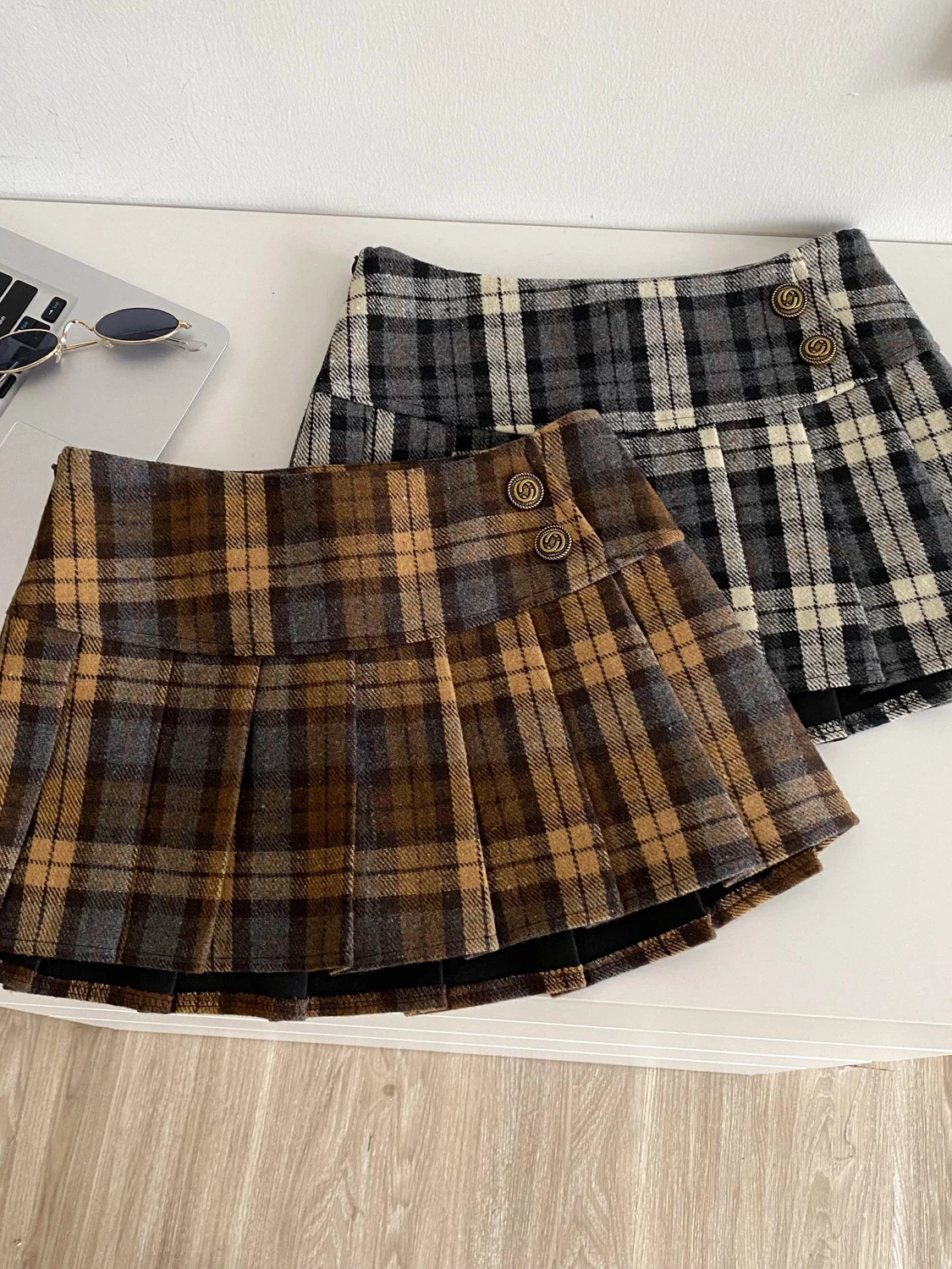 

Retro Sle Plaid Woolen Skirt Women's Autumn Winter Design Sensation Small Versatile ort Skirt Ci Commute Friendly