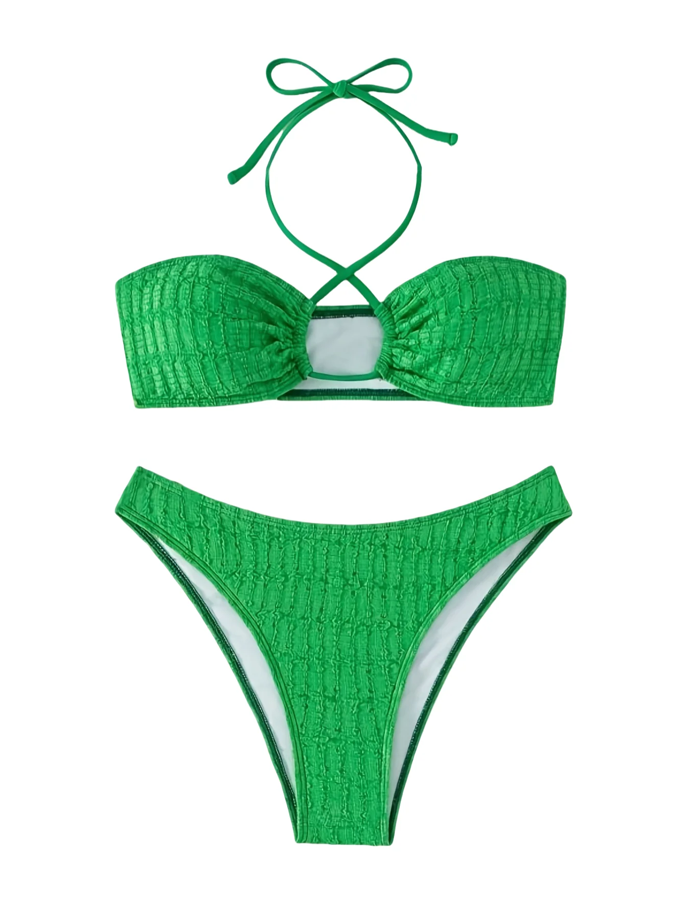 Conjunto de Bikini con cuello Halter para mujer, traje de baño plisado, vestido de playa, traje de baño de 3 piezas, traje de baño Sexy para vacaciones de verano