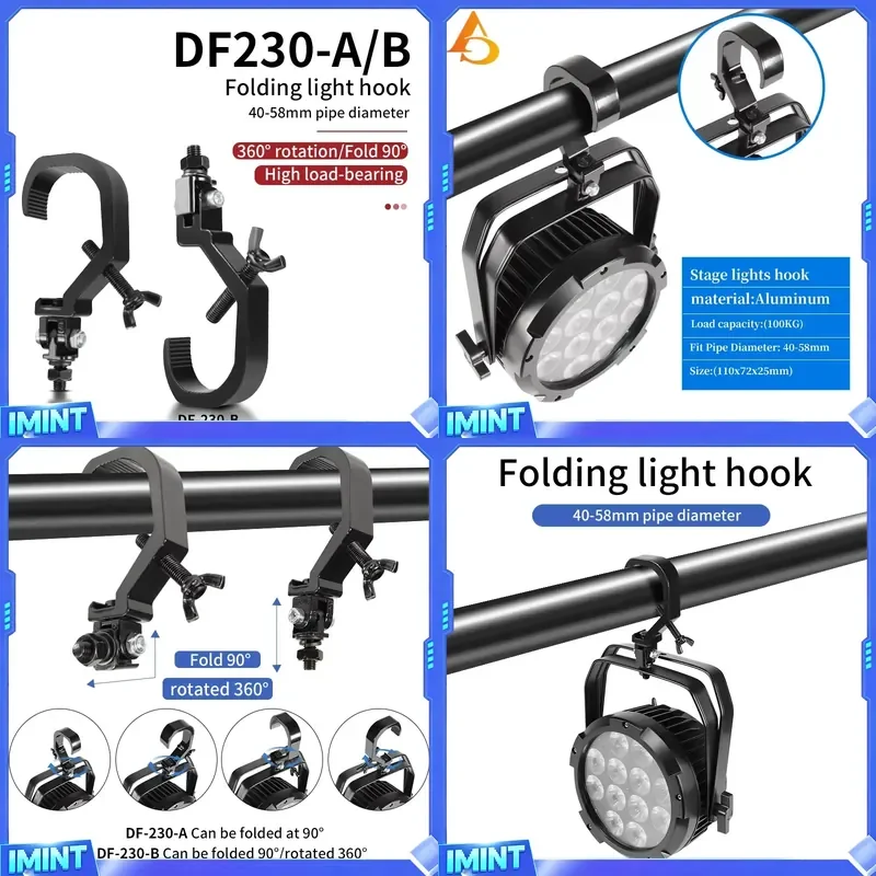 AICPOSE Wholesale Durable Stage Lighting Clamp Hook 360° Rotation Fold 90° 40-58mm Folding Light Hook Clamp