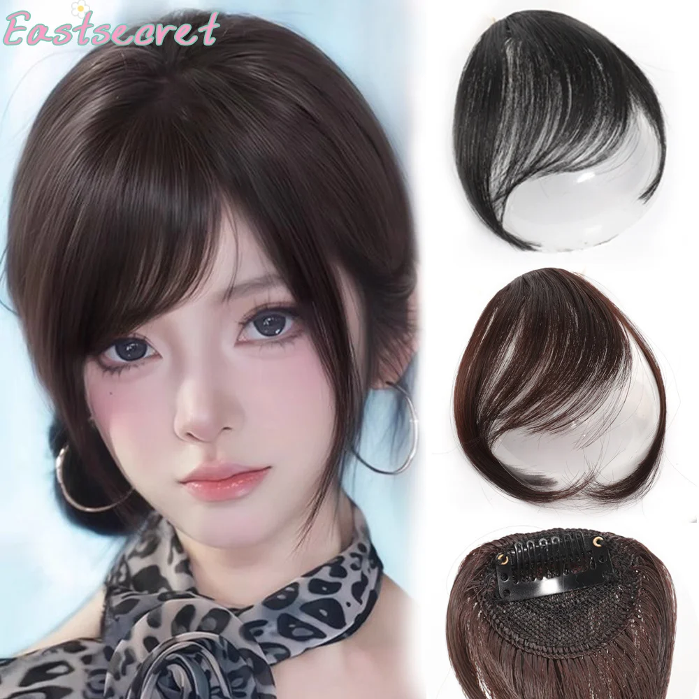 EASTSECRET Women's Straight Synthetic Hair Extensions with Layered Bangs Side-Swept Bangs Natural-Looking Hairpiece for Versatil