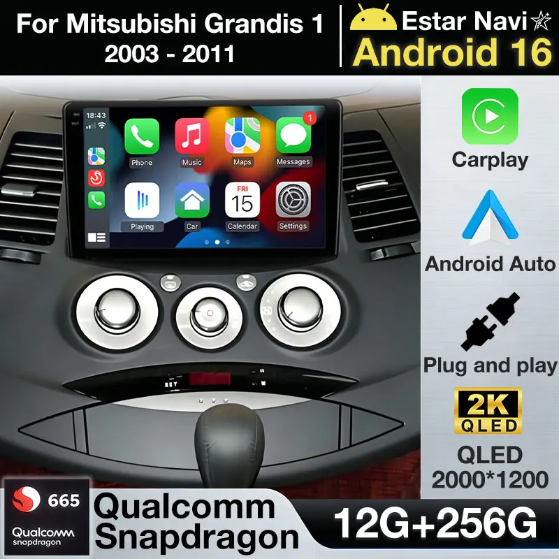 Android 16 Wireless Carplay Auto For Mitsubishi Grandis 1 2003 - 2011 Car Radio GPS Multimedia Player Navi Head Unit Video Audio