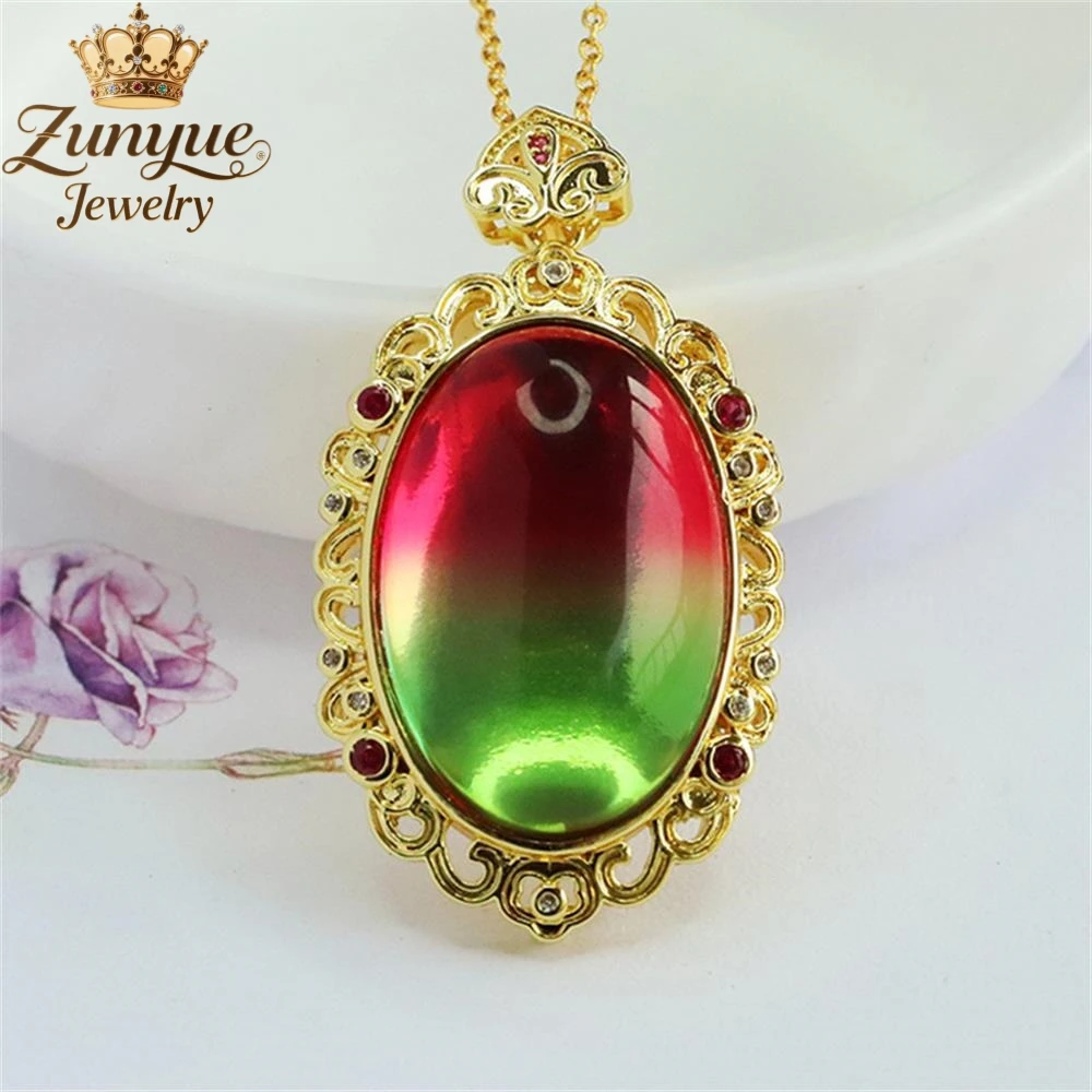 

Красный и зеленый переливающийся стеклянный кулон Ruyi с узором из драгоценных камней, роскошное качество, модные ювелирные изделия, изысканный элегантный популярный подарок