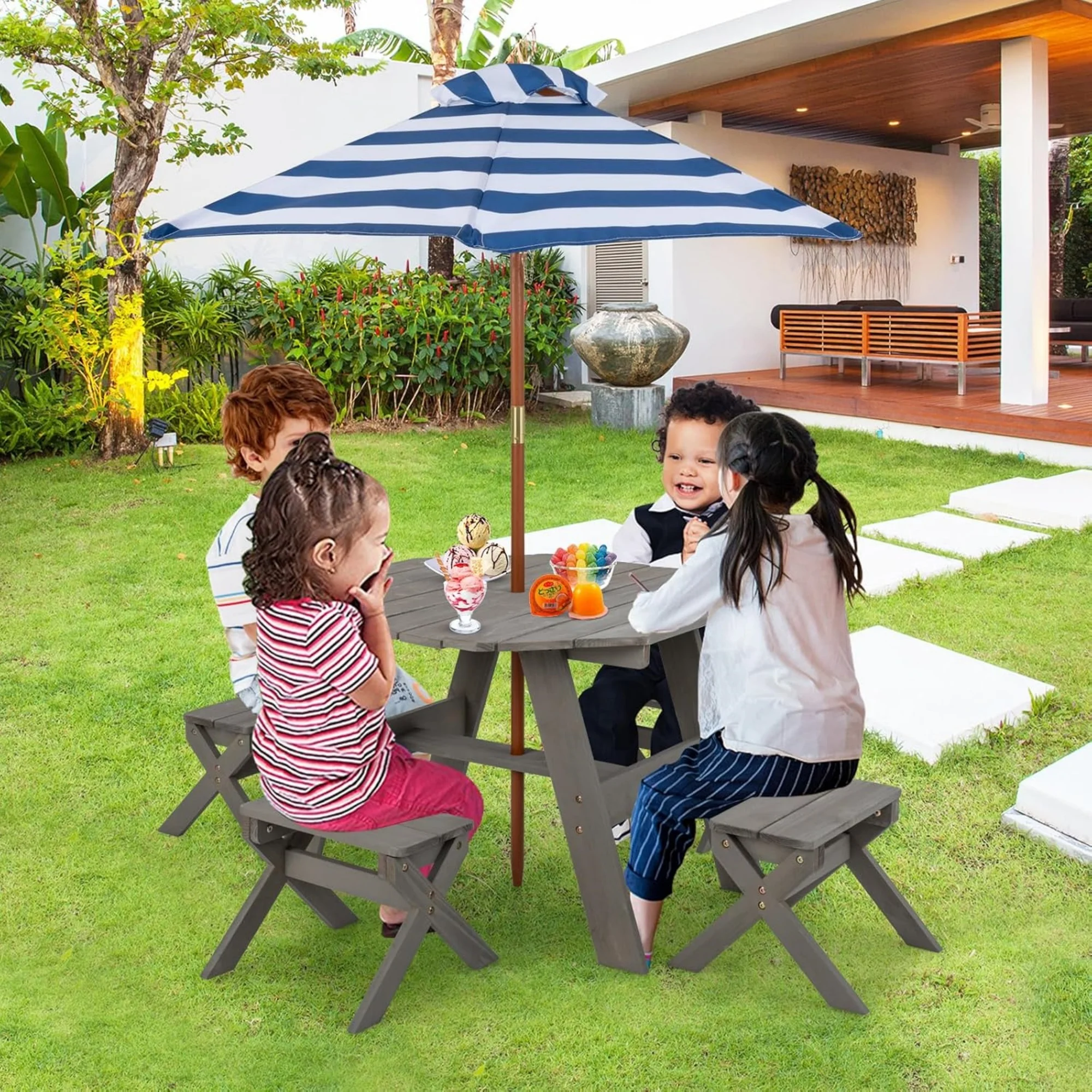 Kinder-Picknicktisch, achtecki – Kids Outdoor Table With Umbrella Bewertung und Preis