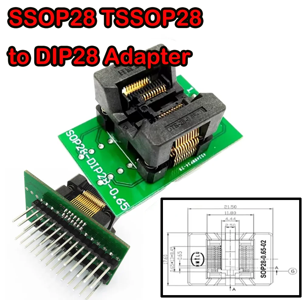 

2025 Adapter SSOP28 TSSOP28 to DIP28 Adapter For Programming 0.65mm Pitch Burn Socket IC Testing OTS28-0.65-01ST Chip Programmer