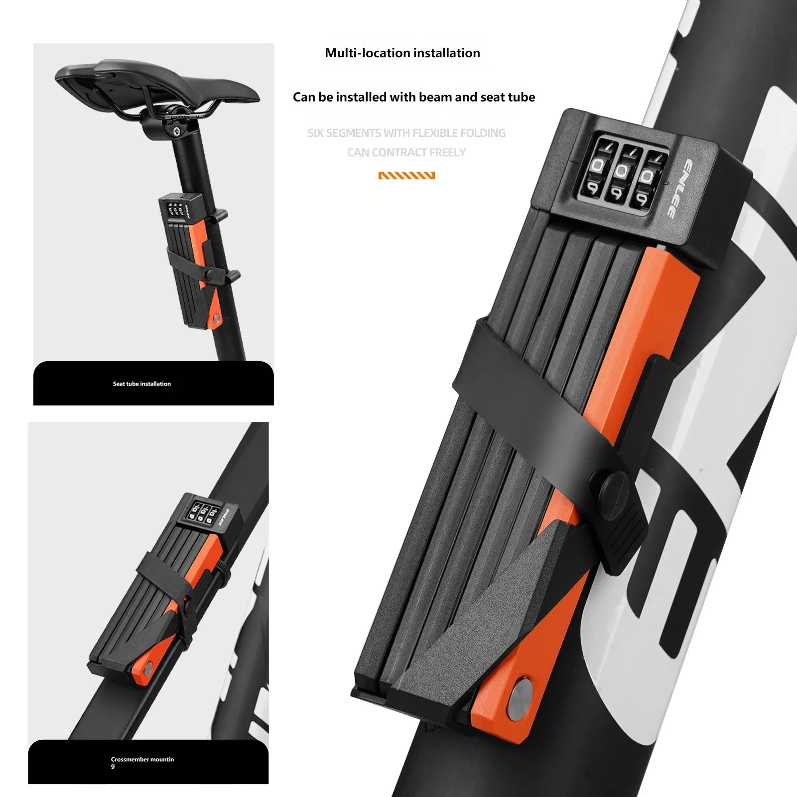 ENLEE Bicycle Anti-Theft Combination Lock Foldable Joint Lock For Road MTB Bike E-Scooter Motorcycle with Mounting Bracket