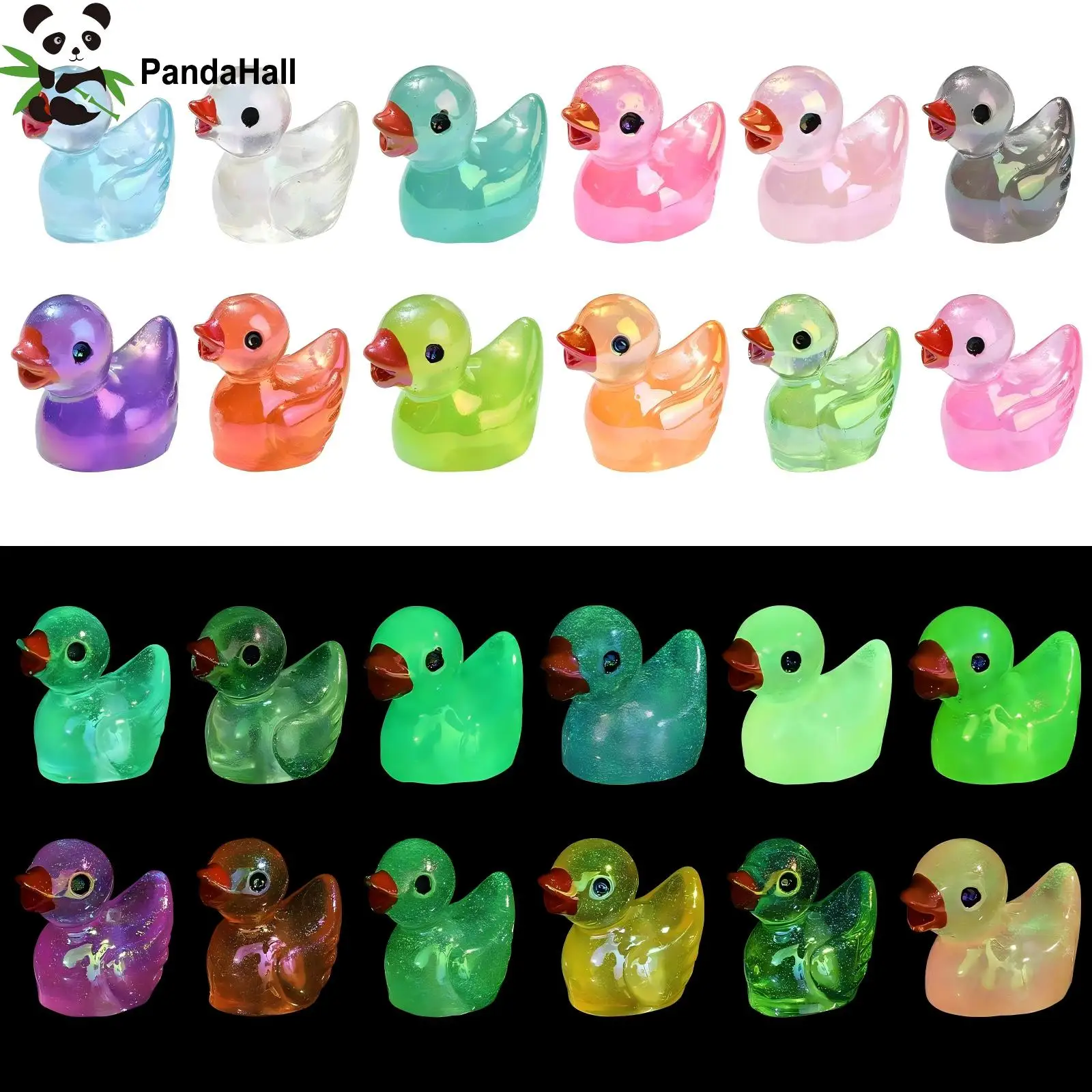 PandaHall 20Pcs Glow in The Dark Duck Beads Acrylic Luminous Tiny Duck Animals Beads for Jewelry Bracelet Making Party Decor