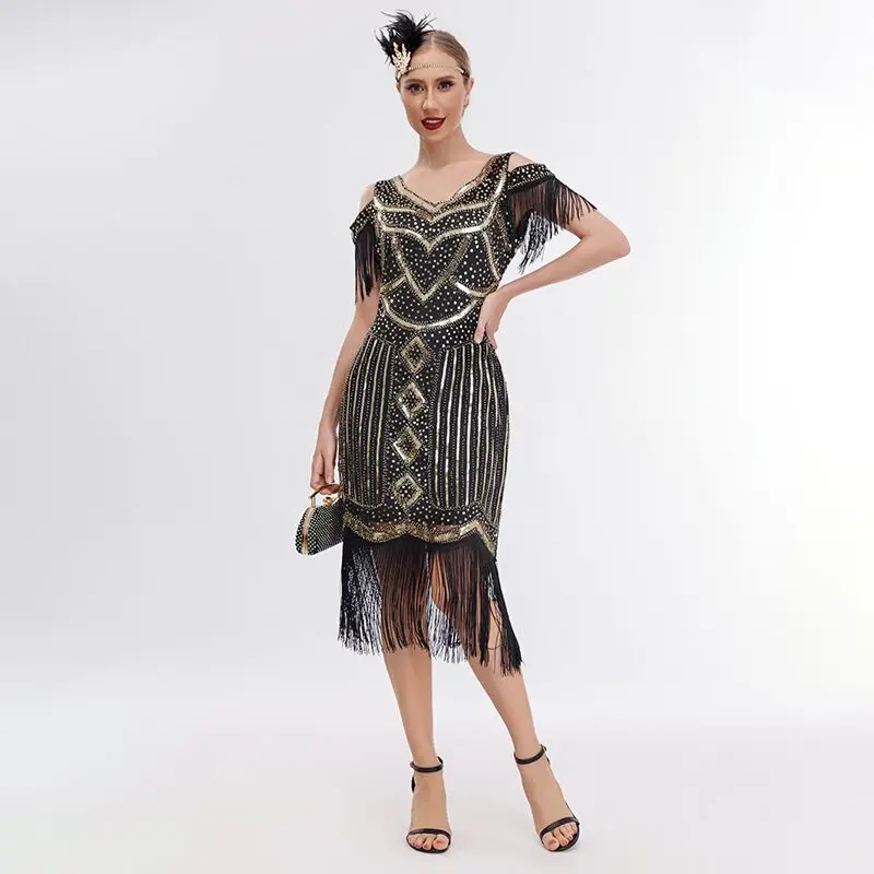 1920s Retro Evening Dress Great Gatsby Cocktail Party Tassel Dress Wedding High End Banquet Party Sequin Beaded Dress