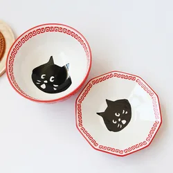 Japanese Cute Surprise Cat Tableware Underglaze Color Plate Cartoon Ceramic Bowl Household Rice Noodle Soup Bowl