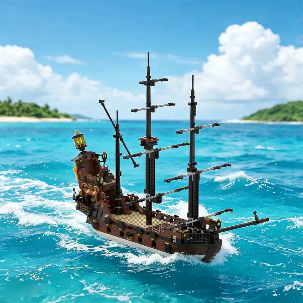 MOC Jolly Roger´s Revenge Bricks Caribbean Pirate Ship Building Blocks Model Creativity Assembly Toys Adult DIY Birthday Gifts