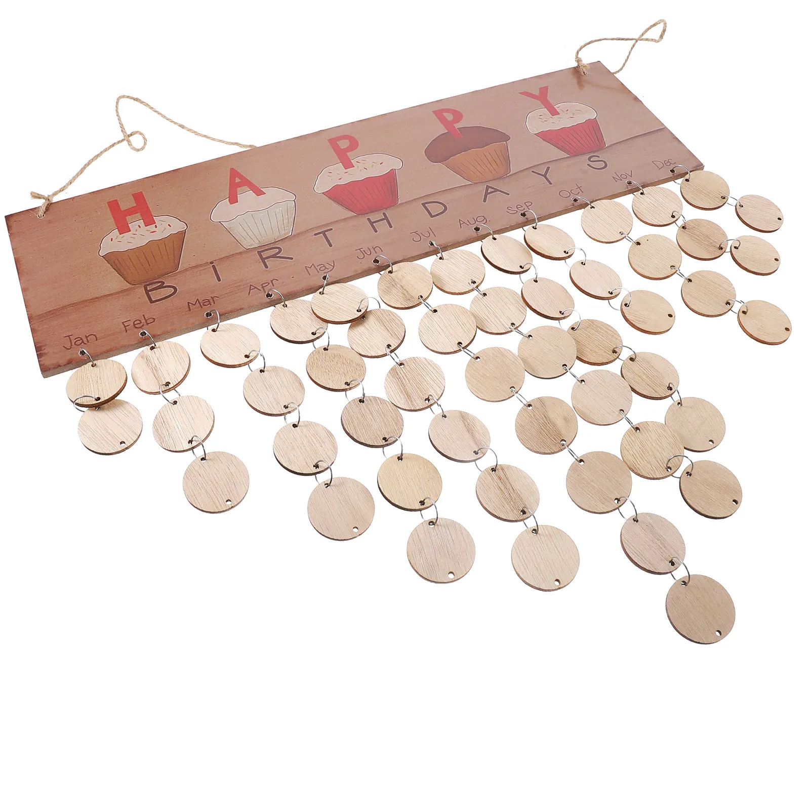 

Wooden Plaque Calendar 1 Board 1 Rope 50 Round Wooden Discs Birthday Reminder Hanging Board DIY Festival Gift Hanging Calendar