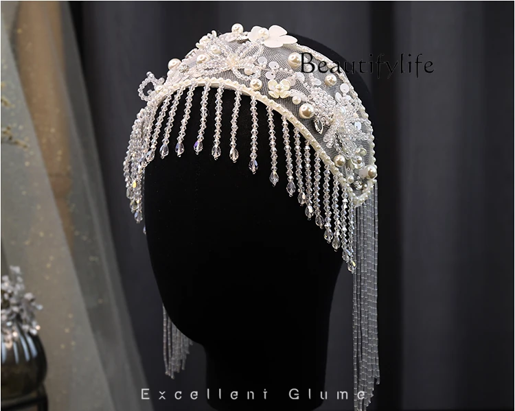 Pearl crystal fringed hair accessories fashion styling studio temperament headgear