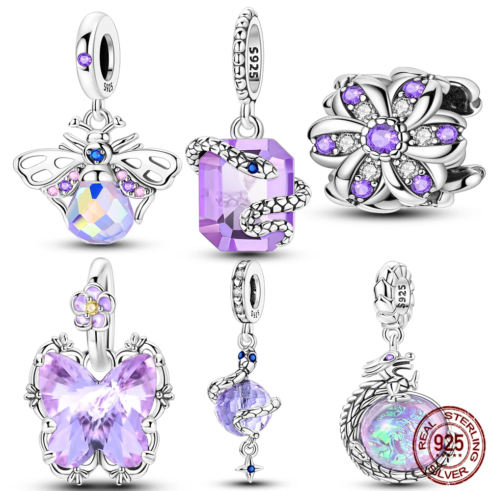 

Purple Series 925 Silver Charms Pendants Fit Original Bracelet DIY Beads For Women Making Gift