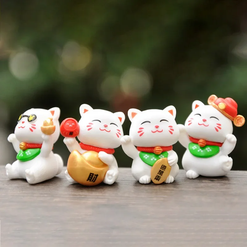 6pcs Chinese Cat Statue Mini Lucky Cat Desk Ornament Living Room Bedroom Desktop Home Decoration