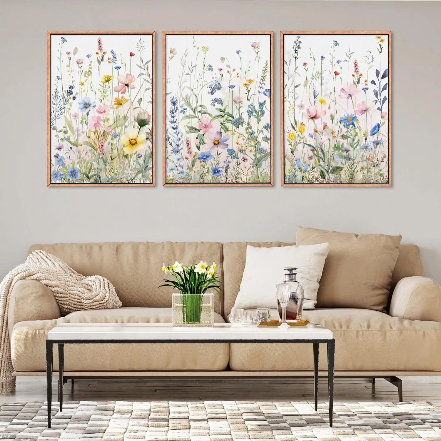 

3pcs/Set Simple Watercolor Daisie Wildflowers Green Leaves Canvas Poster Picture Wall Modern Living Room Bedroom Home Decoration
