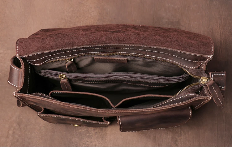 LUOKIR Echte Hohe Qualität Crazy Horse Rindsleder Schulter Umhängetasche Männer Leder Deluxe Sling Messenger Tasche Für 12,9 Zoll IPad – Detail 20