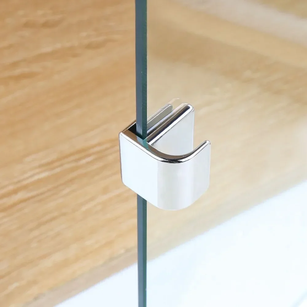 2PCS Metal Door Handle Clip Glass Door Pull Handle Clamp Showcase Cabinet Drawer Pull Knob No Drilling Glass Sliding Door Handle