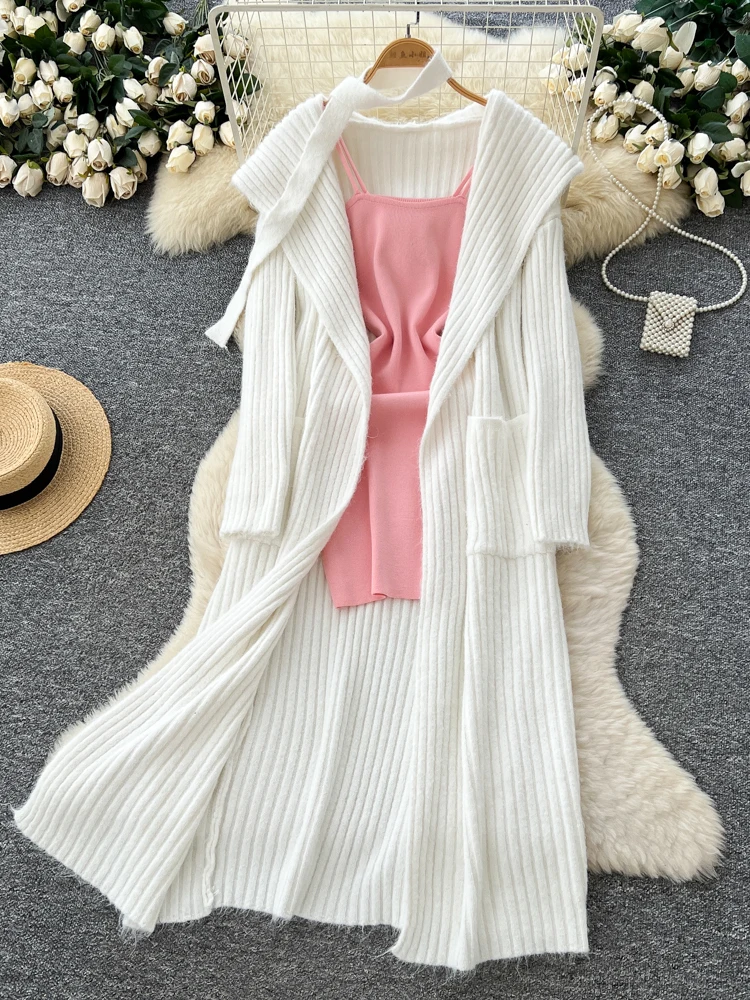 

Ele свитер средней длины Jaet, женский базовый слой, майка с запахом, комплект Dr, повседневный комплект для поездок на работу, осенний ансамбль Faion