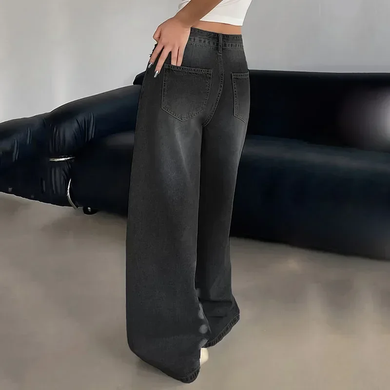 Модные свободные рваные джинсы с высокой талией и широкими штанинами для повседневных женщин
