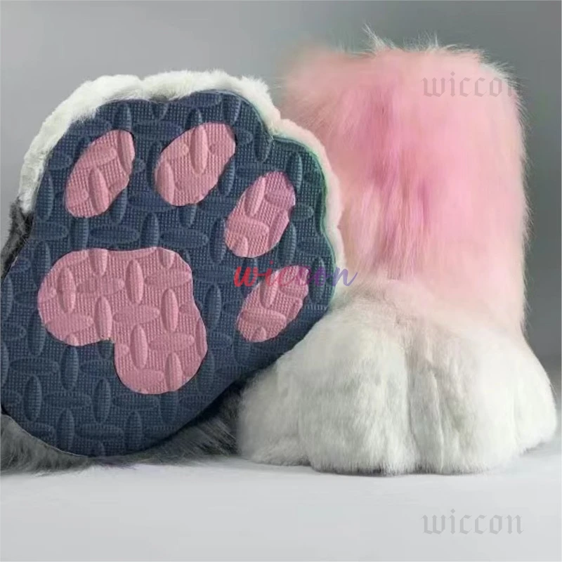 Fursuit-zapatos de patas para Cosplay, accesorios peludos, botas de gato conejito, Manga esponjosa, Animal, fiesta, disfraz Unisex usable