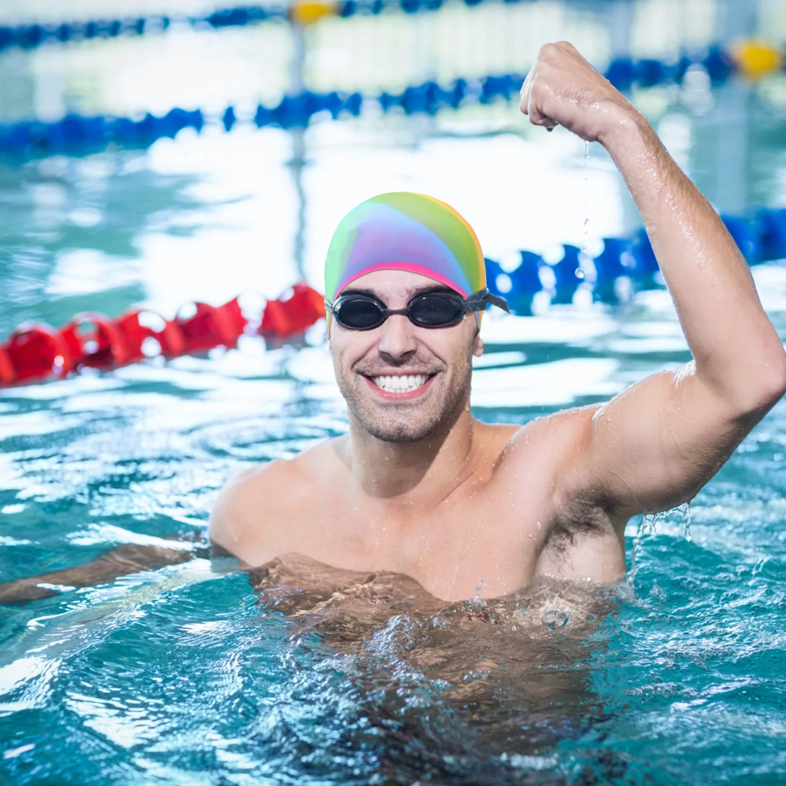 

2Pcs Waterproof Swimming Cap Silicone Premium Lightweight 3D Design for Comfort Fit Protects Hair Swim Caps for Adult Unisex