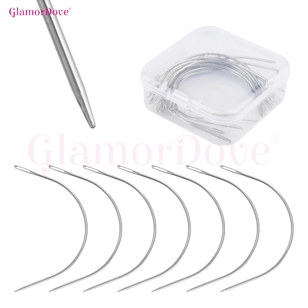 

GlamorDove 20PCS C-Curve Weaving Needles – Ground & Polished Blunt Tip for Weft Hair Extensions & Wig Sewing