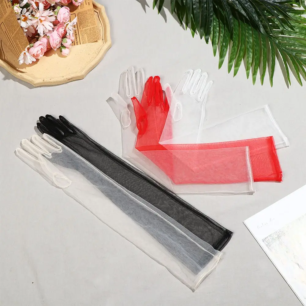 1 Pair New Fashion Clothing Accessories Ultra Thin Wedding Bridal Gloves Tulle Gloves Bridal Gown Mittens Party Dress