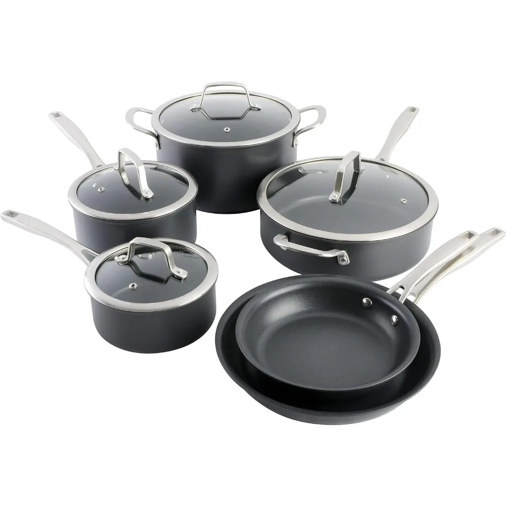 

Black Pots and Pans Set for Kitchen Accessories 10-Piece Pot Frying Pan Set Cookware Kit Non-stick Sets Cooking Utensils Dinner