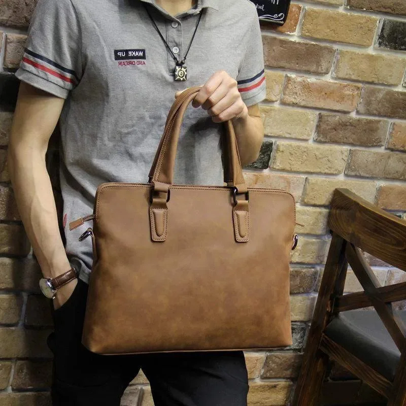 Étui à bombes en cuir souple de luxe pour hommes, sac fourre-tout à main rétro pour ordinateur portable d'affaires, sac de messager initié décontracté