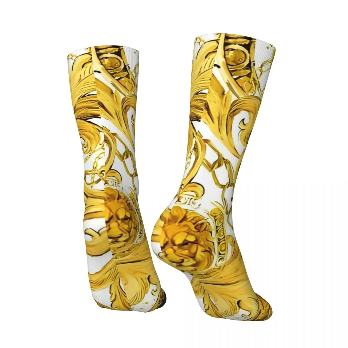 Calcetines de lujo con estampado de flores de León dorado, medias de ocio barrocas, calcetines medianos suaves para montar en monopatín, calcetines antideslizantes de invierno