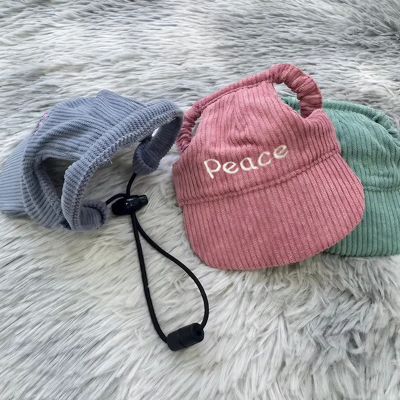 Personalized Name Embroidery Pet Dog Hat Corduroy Adjustable Cap for Small Medium Dogs Cats Custom Puppy Sun Hat