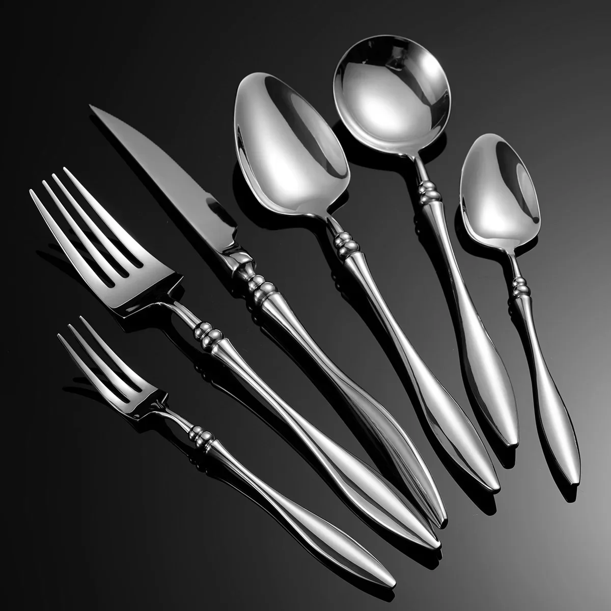 

304 forged stainless steel tableware, knives, forks, spoons, teaspoons, tea forks, round spoons, hotel western tableware