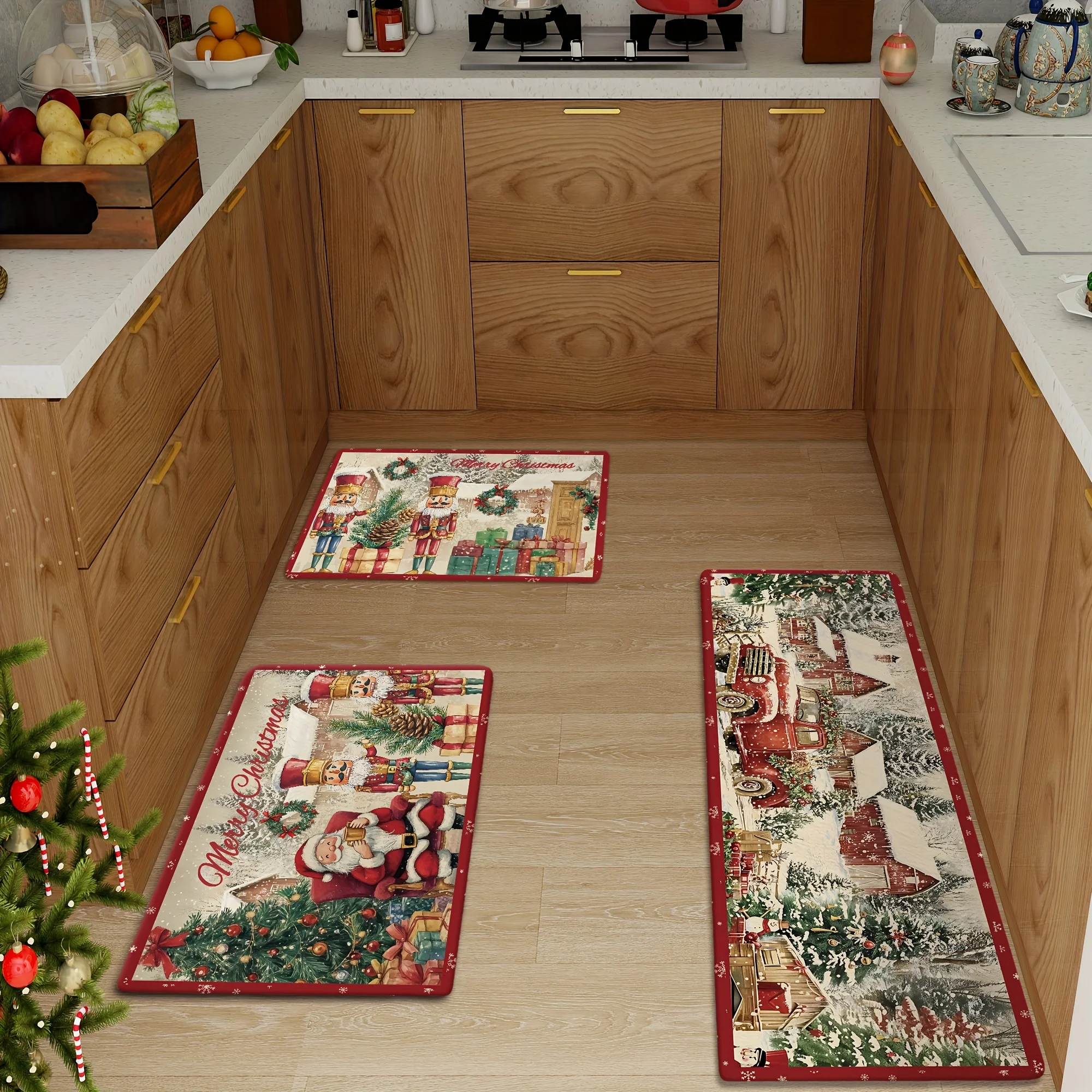 Christmas Nutcracker Santa Kitchen Mat, Soft Non-Slip Polyester Rug, Easy Clean  for Kitchen, Dining Room, Bathroom Decor