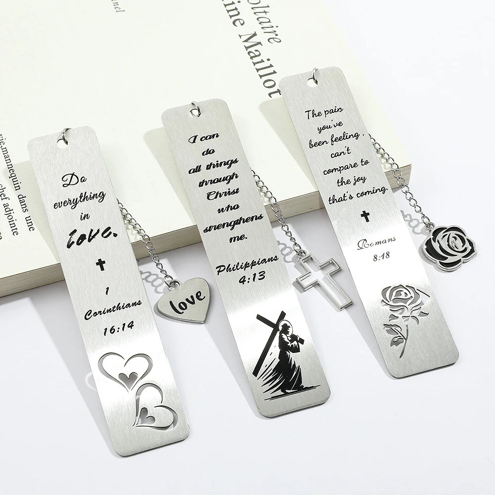 ไม้กางเขน กุหลาบ ที่คั่นหนังสือโลหะรูปหัวใจ ที่คั่นหนังสือสแตนเลสแบบโปร่ง สำหรับคนรักหนังสือ ของขวัญวันวาเลนไทน์