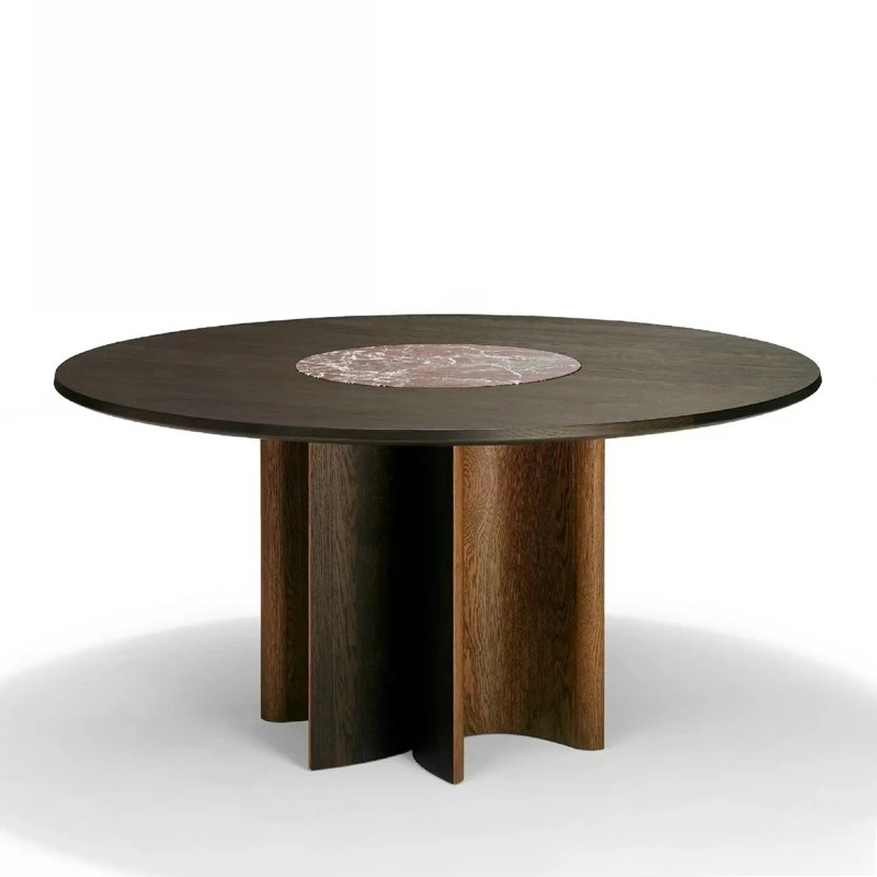 

Solid wood round table villa restaurant dining table coffee table and chairs
