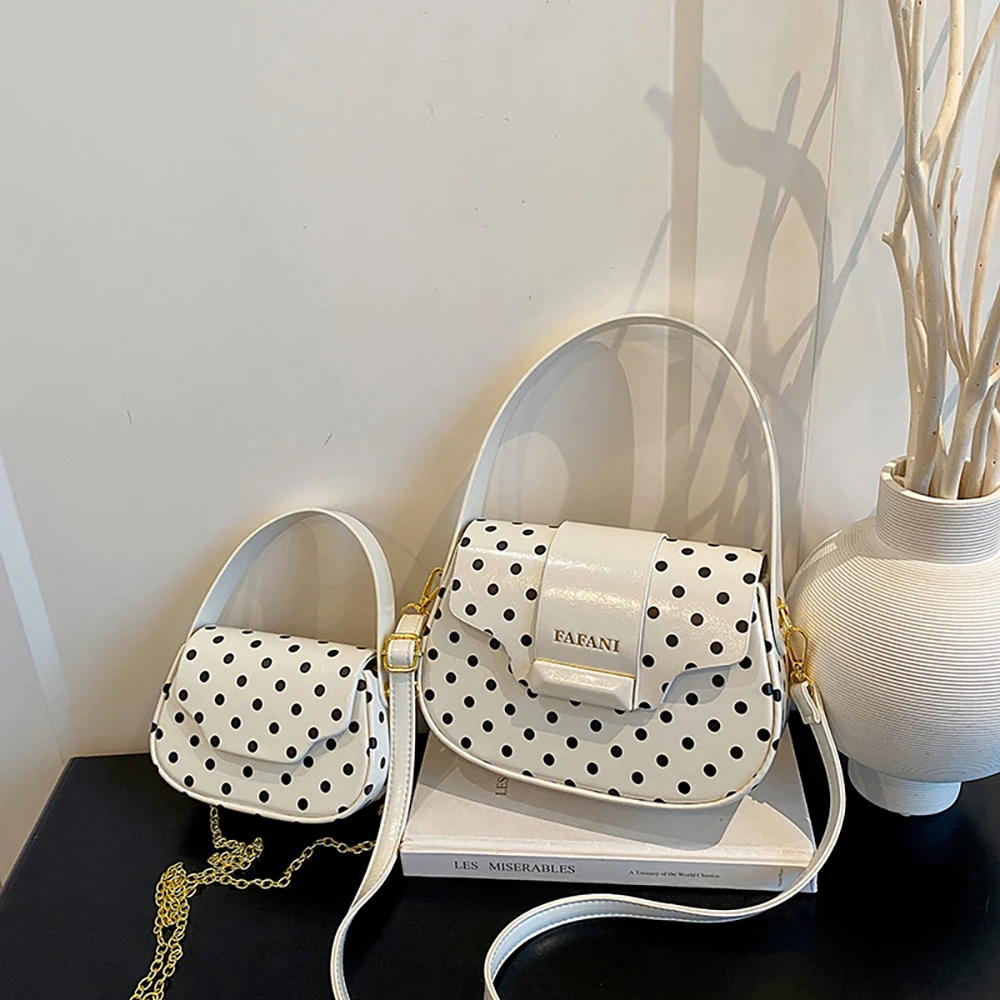 Women's Polka Dot Shoulder Bag Set  2-Piece Shoulder Bag with Handbag Korean Style PU Leather Crossbody Messenger Purse