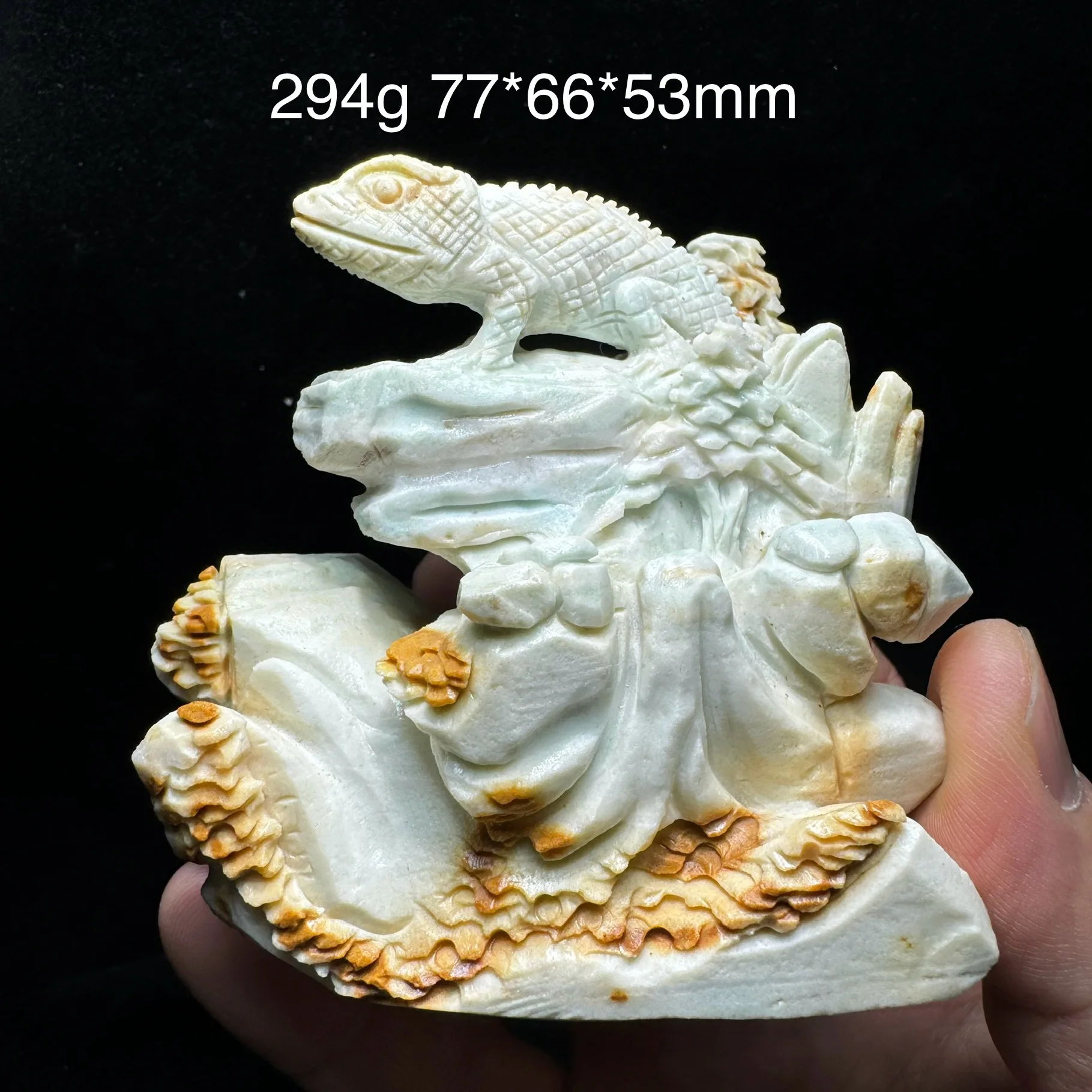 294g Natural Unpolished Hand Carved Amazonite Lizard Quartz Rock Healing Stone Home Decor