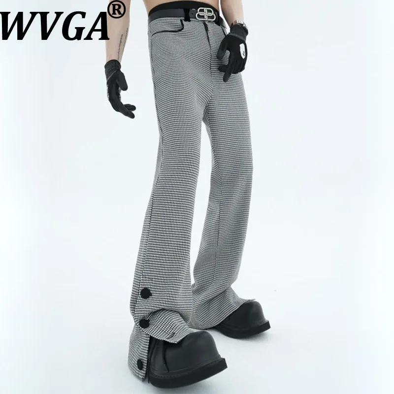 

WVGA Spring Autumn New Man Tide High Street Split Hem Plaid Trendy Design Niche Chic Casual Straight Flared Pants Ins Y2K W12594
