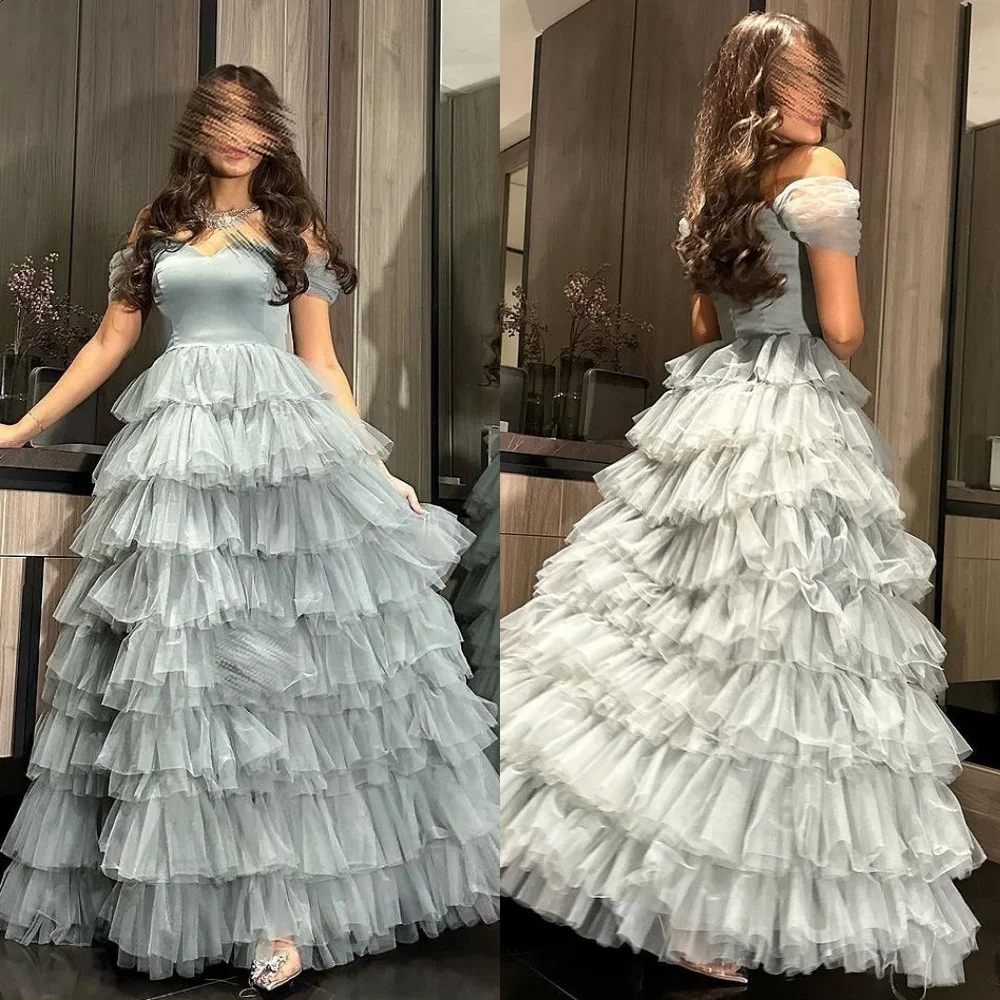 

Jiayigong High Quality Evening Tulle Draped Tiered Clubbing A-line Off-the-shoulder Bespoke Occasion Gown Long Dresses